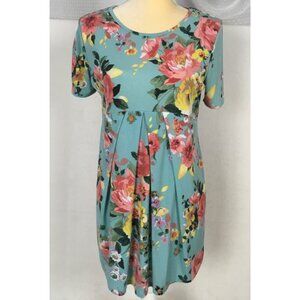 My Bump Luke 2:40 Dress Women Size XL Blue w Pink Yellow Flowers Pleated Waist